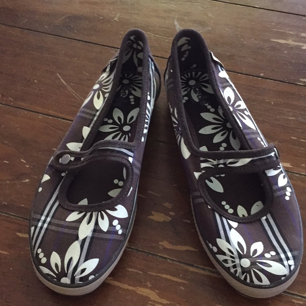 Keds brown floral plaid print shoes (sz 8)